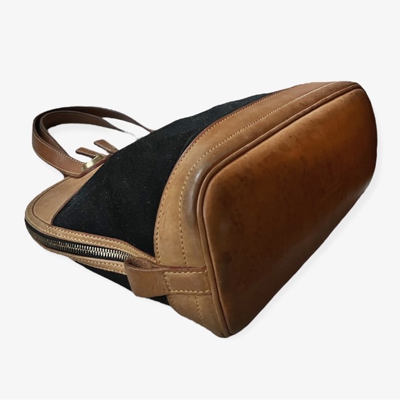 Vintage Dooney & Bourke Black Fabric and Natural/Tan Leather Satchel Handbag - Picture 10 of 16